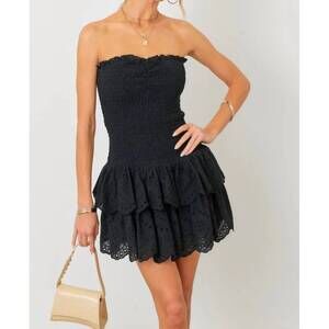 NEW BABY PINK eyelet ruffle mini dress in black